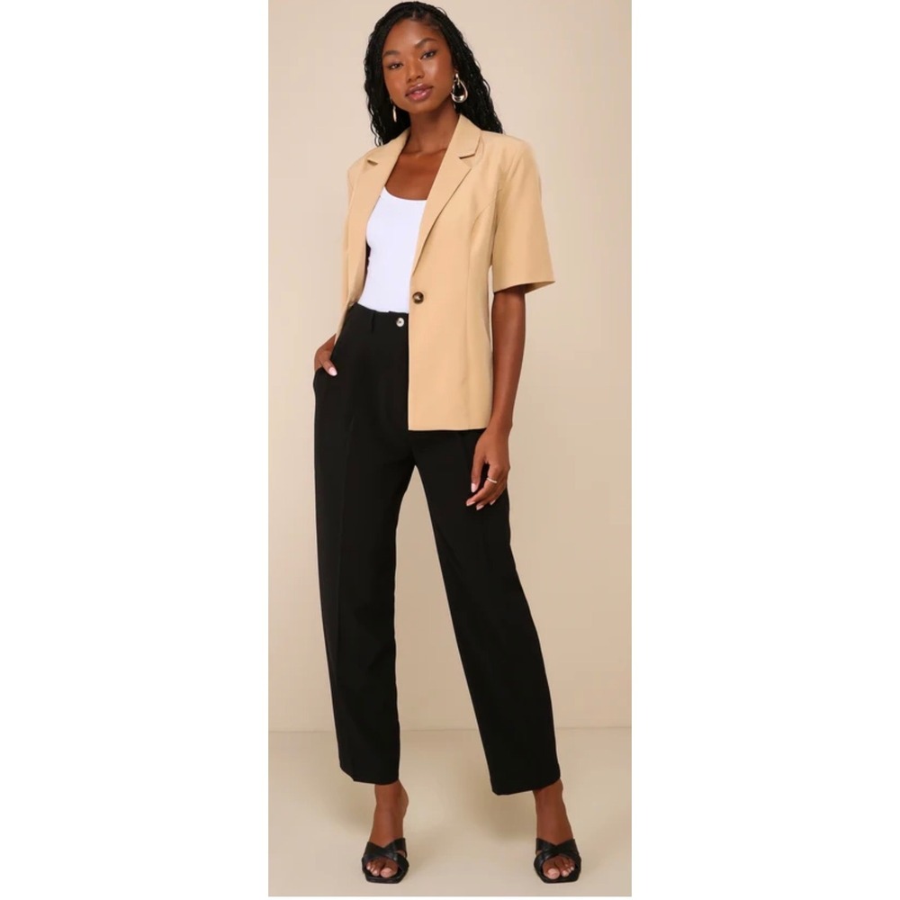 Lulus Black Pleated High Waisted Straight Leg Trousers Pants Size Medium NEW